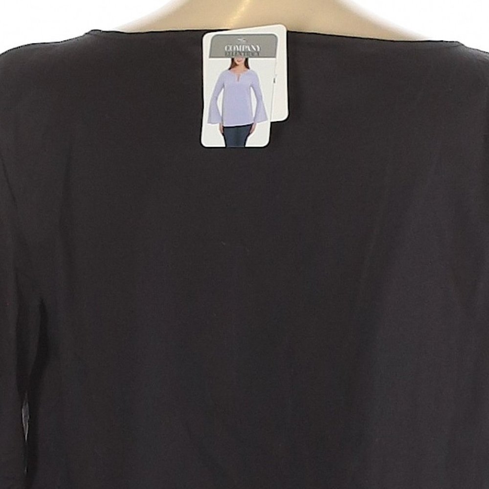 NWT Company Ellen Tracy Black Bell Sleeve Split-Neck Blouse Size L MSRP $69.50 - Picture 4 of 4